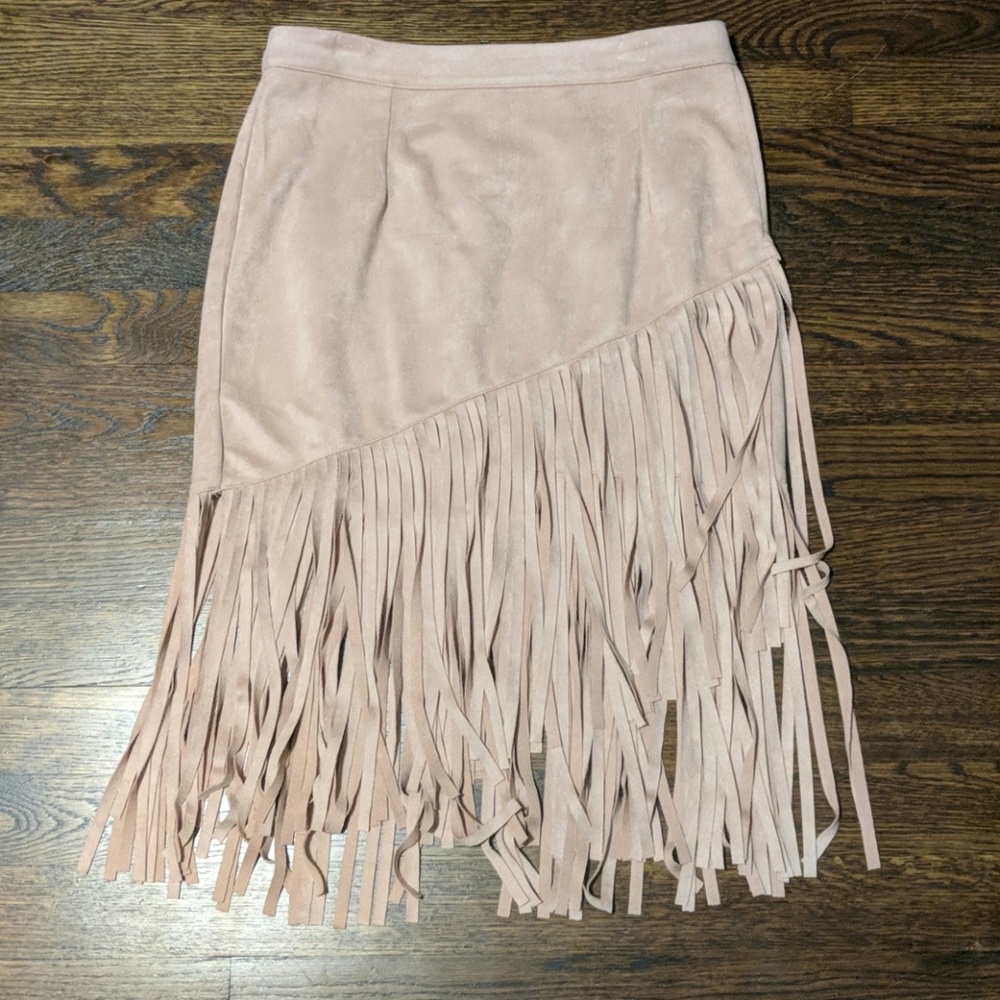 Blush suede fringe midi skirt. EUC